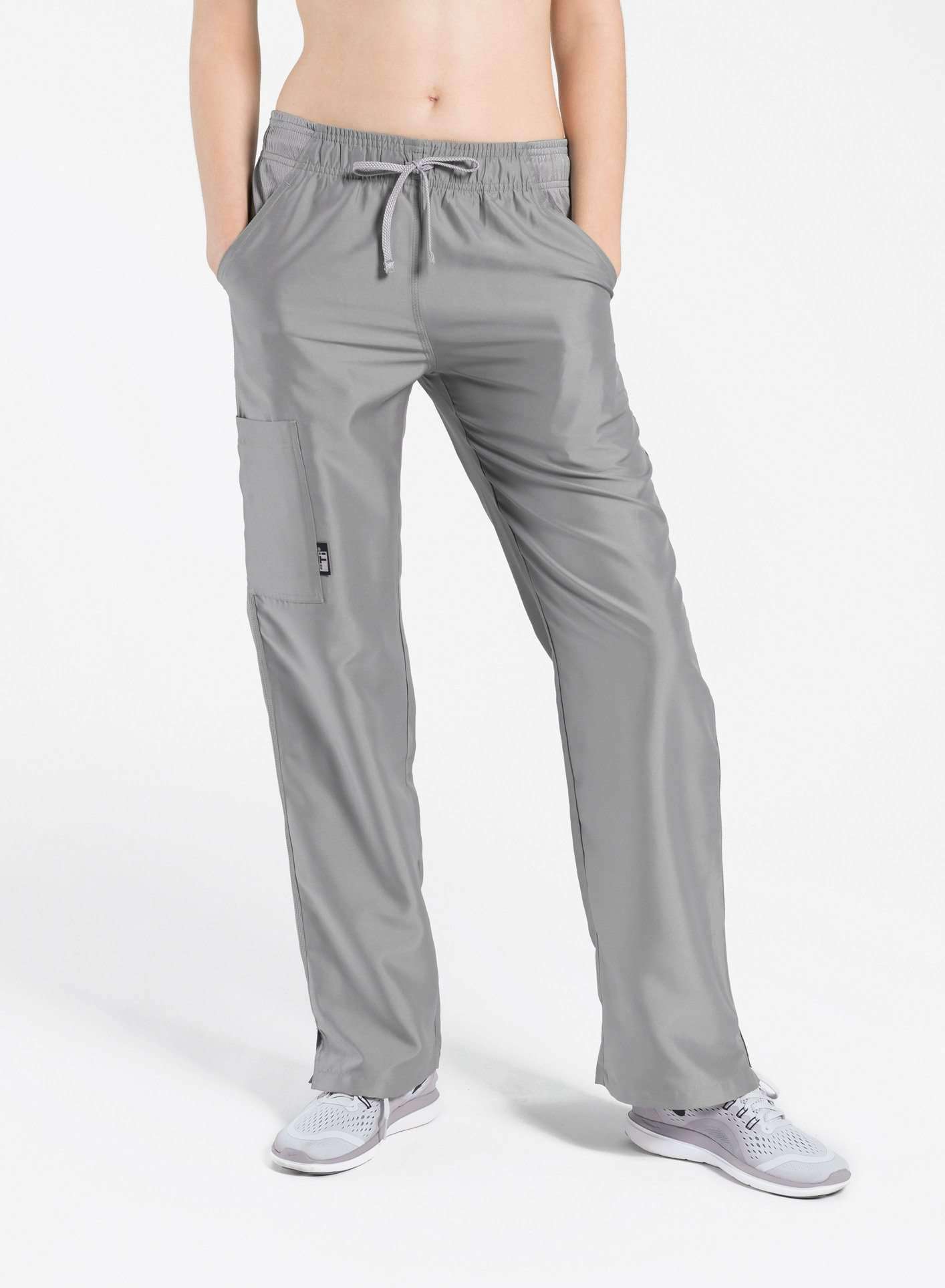 womens Elements cargo pocket straight leg scrub pants light grey