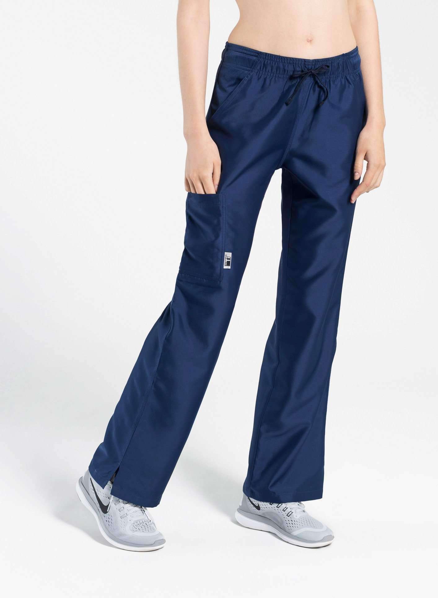 womens Elements cargo pocket straight leg scrub pants navy-blue