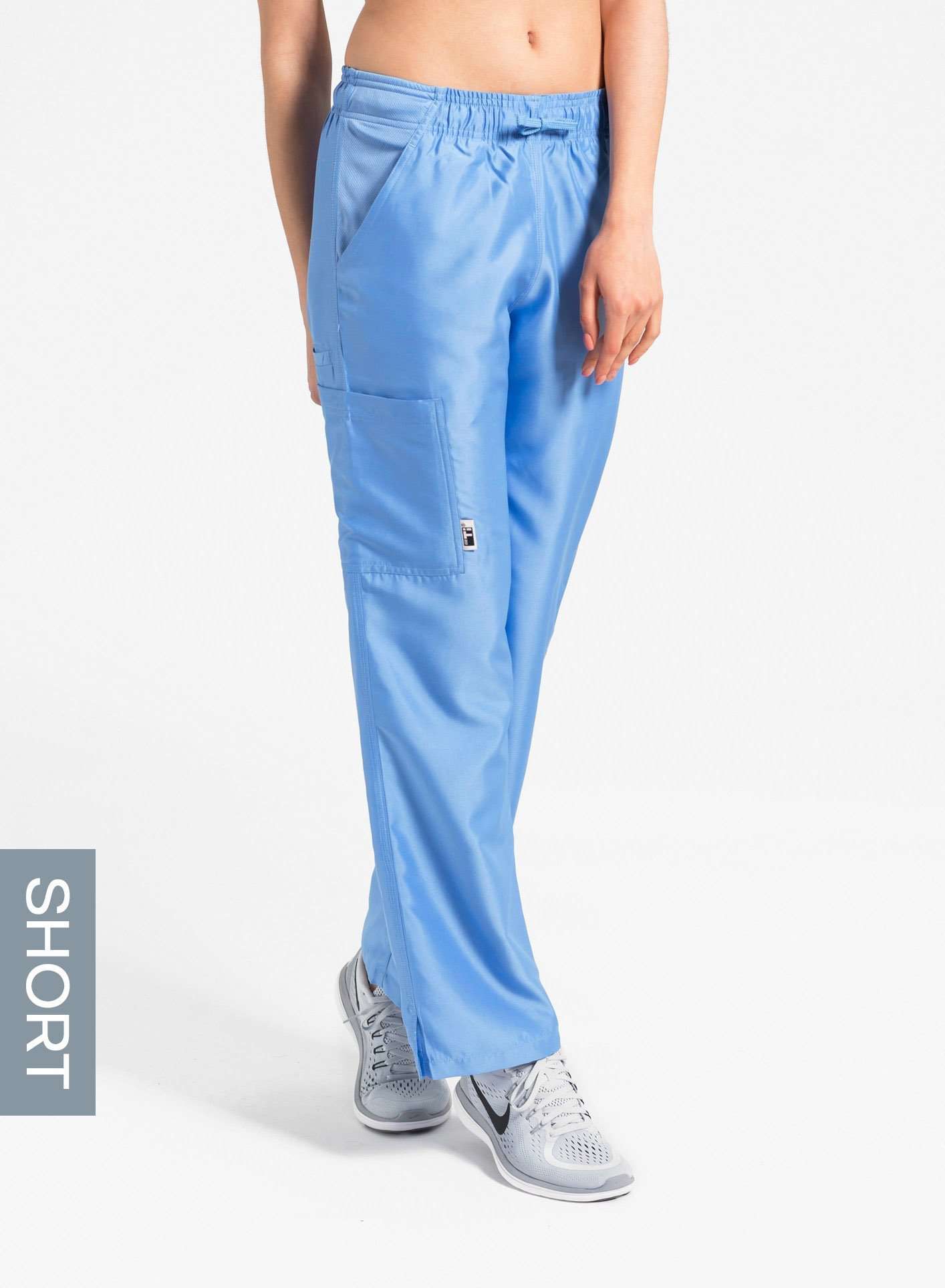 womens short cargo pocket straight leg scrub pants ceil-blue