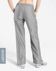 womens short cargo pocket straight leg scrub pants light gray Elements back
