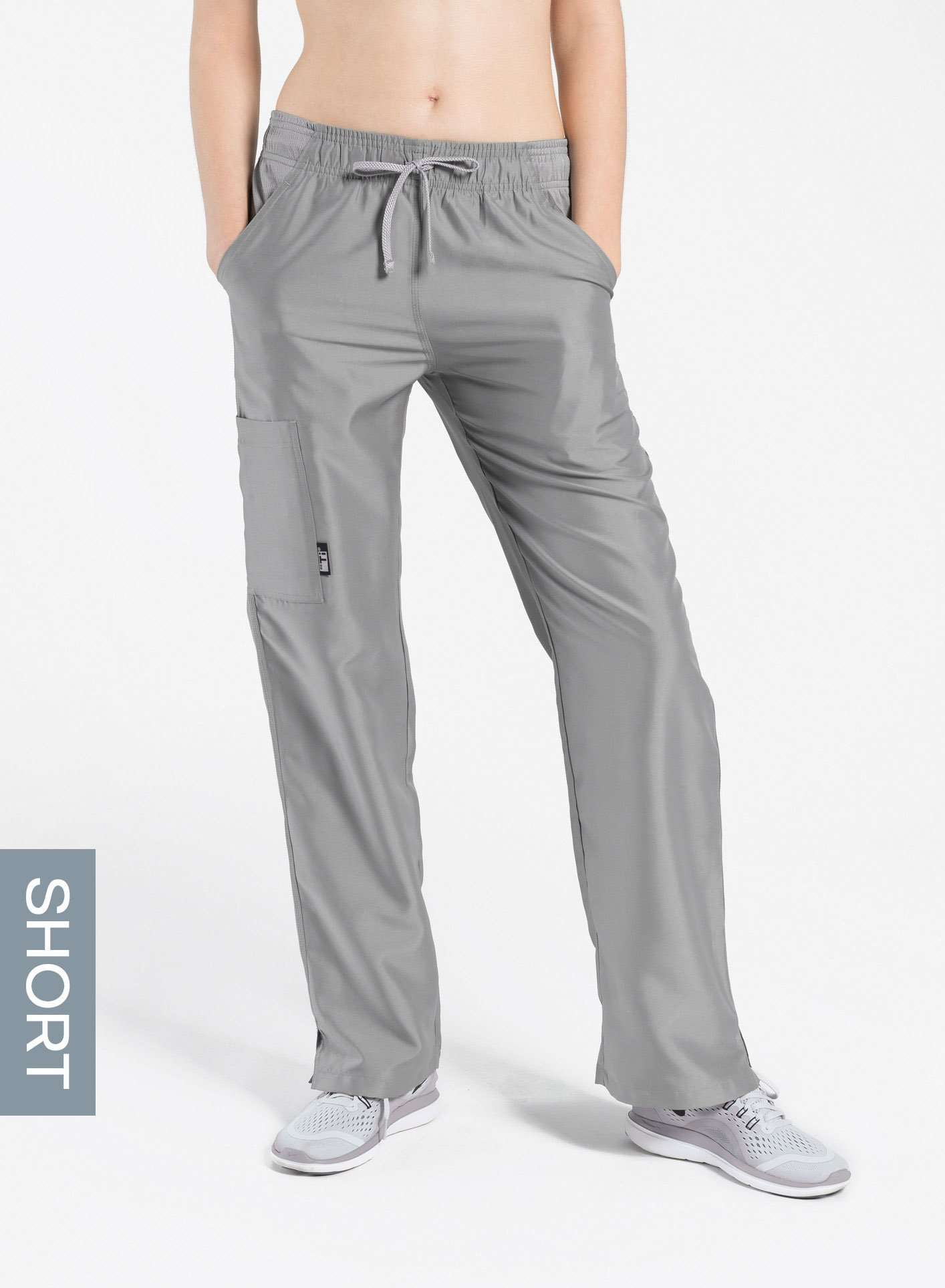 womens short cargo pocket straight leg scrub pants light gray Elements front