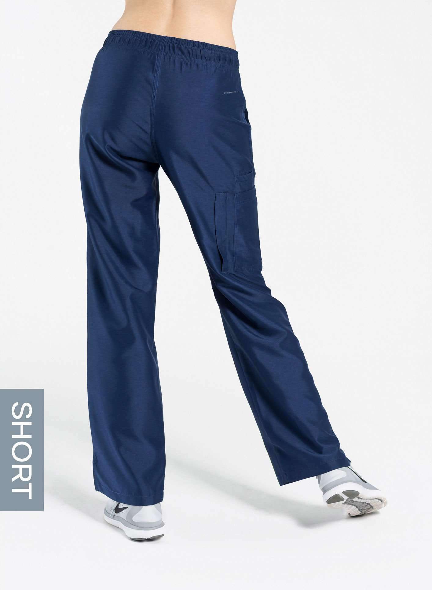 womens short cargo pocket straight leg scrub pants navy-blue