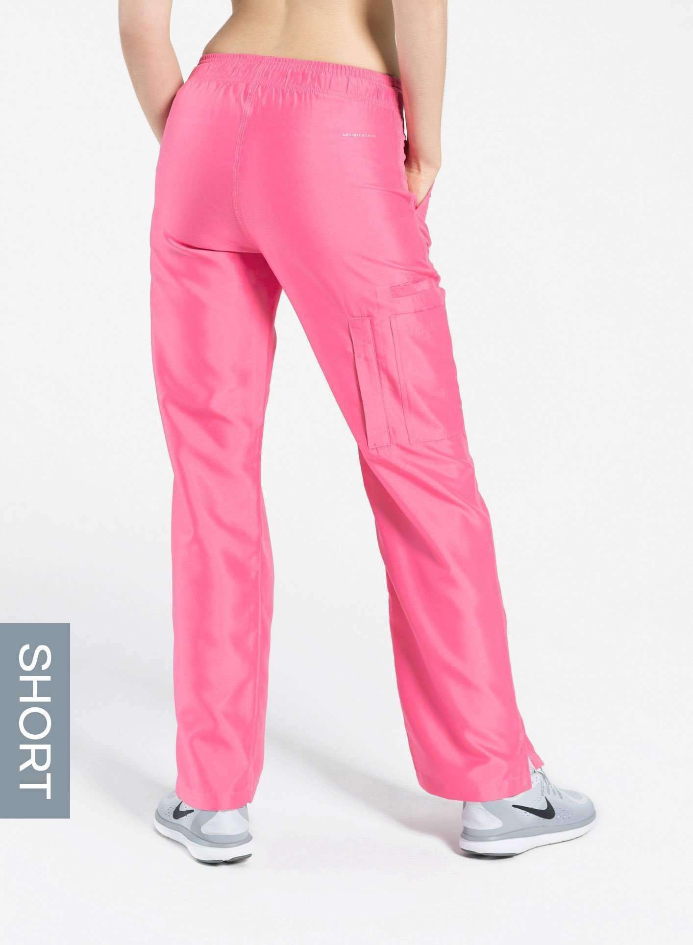 womens short cargo pocket straight leg scrub pants pink Elements back