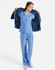 womens Elements hidden pocket scrub top and jacket ceil blue