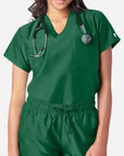 womens simple short sleeve chest pocket scrub top dark green