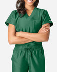 womens simple short sleeve chest pocket scrub top dark green
