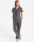 womens Elements short sleeve hidden pocket scrub top dark grey