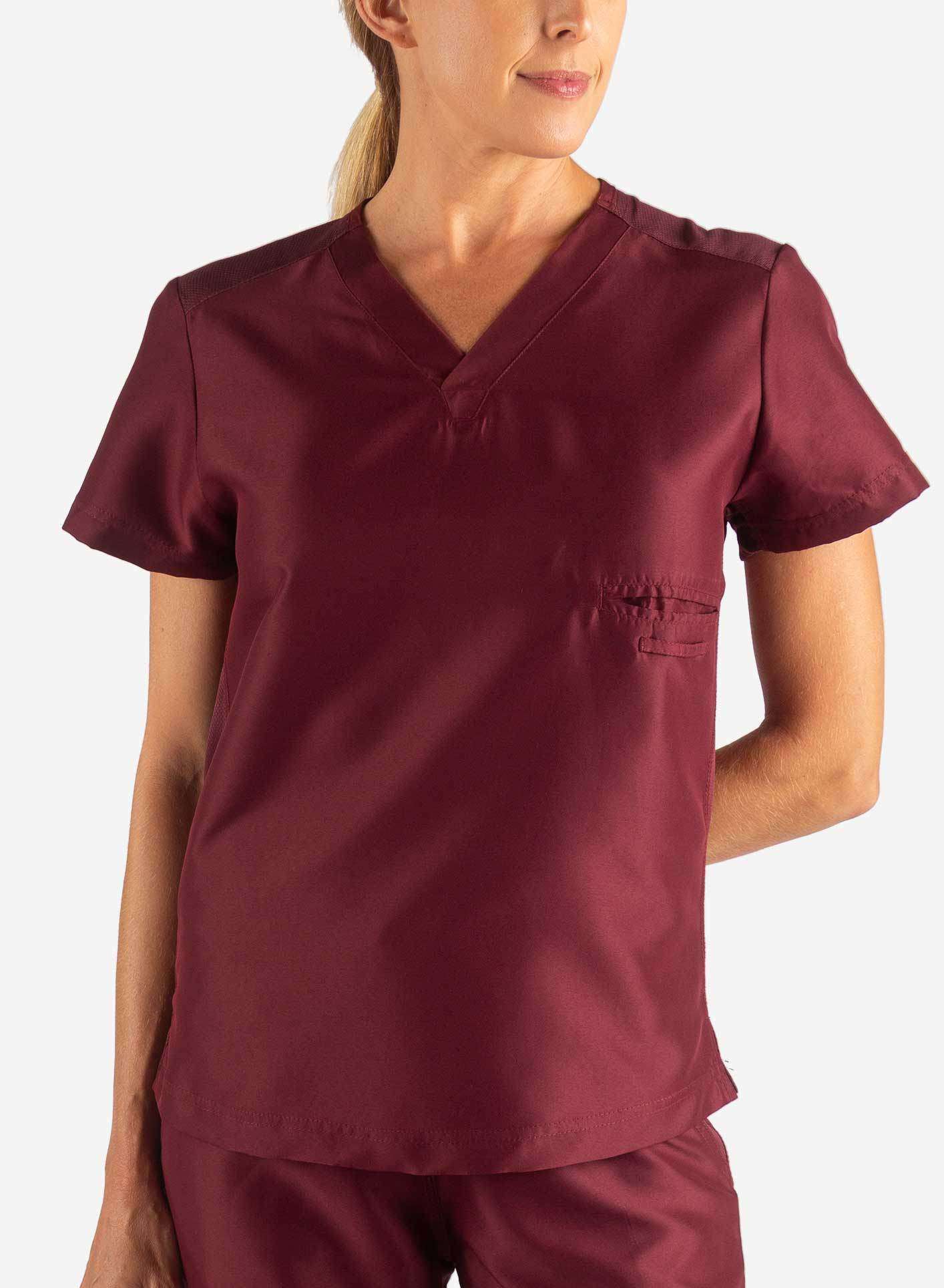 Women&#39;s Fitted Scrub Top in Bold burgundy