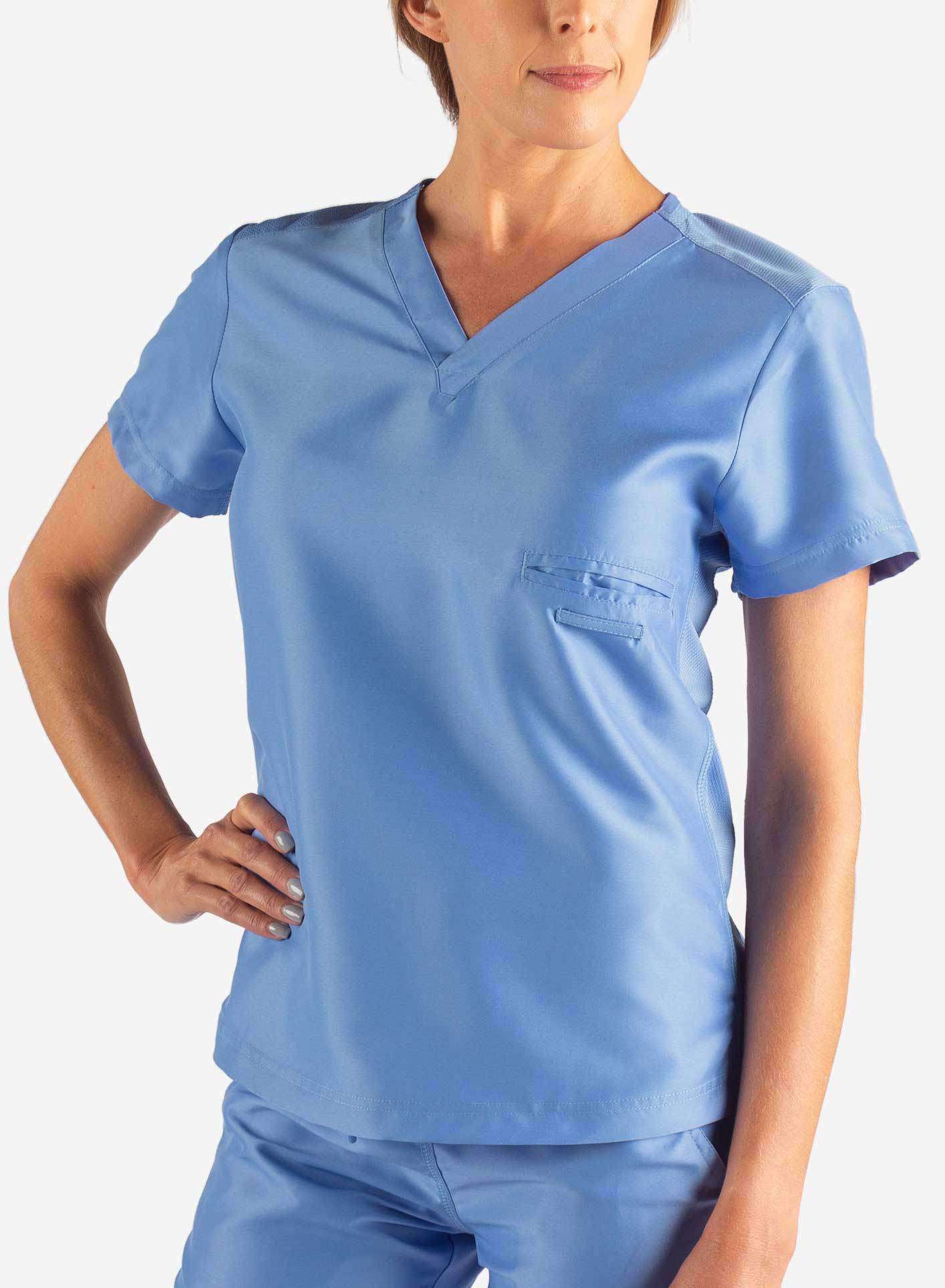 Women&#39;s Fitted Scrub Top in ceil-blue