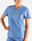 Women's Fitted Scrub Top in ceil-blue