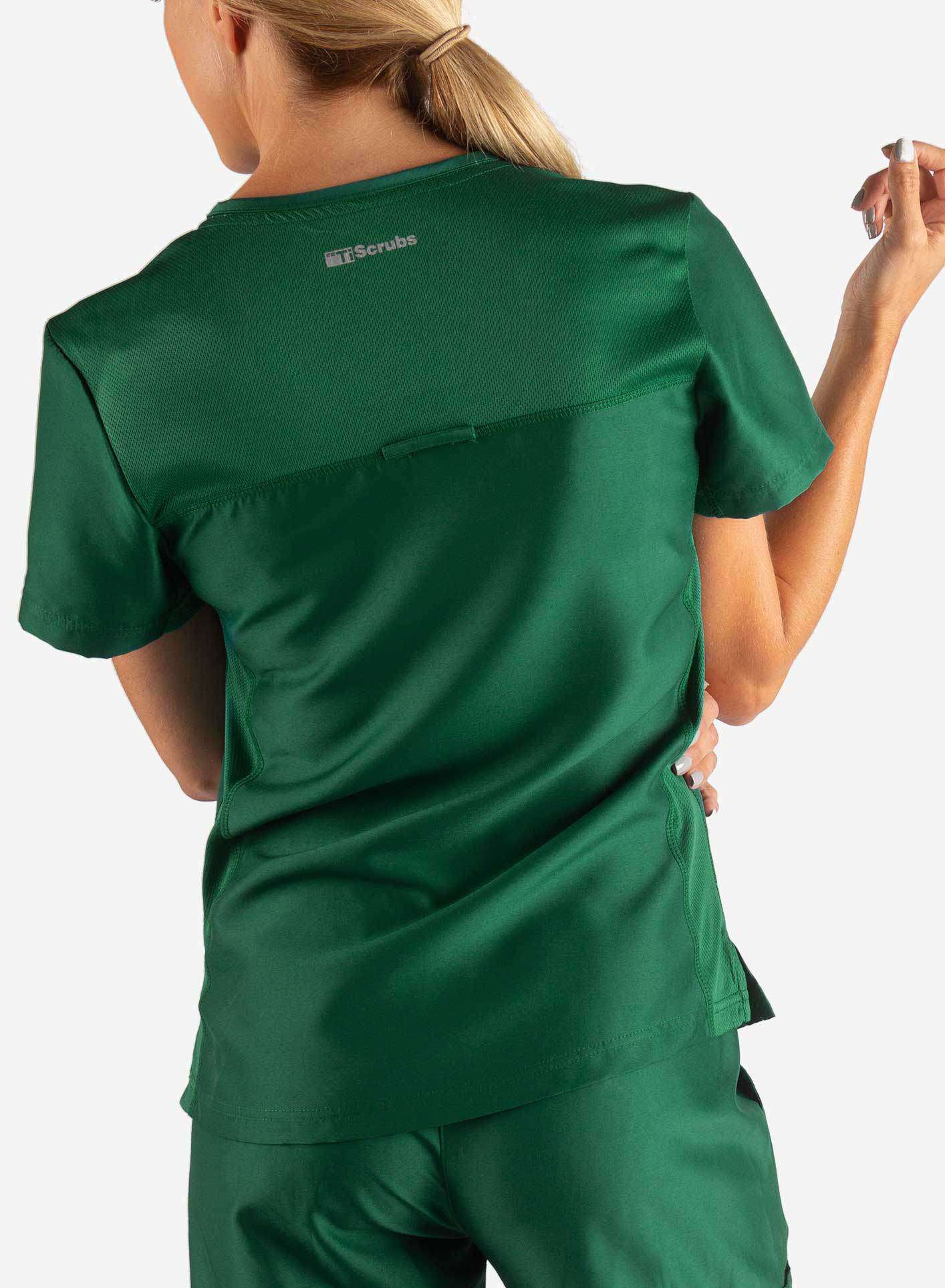 Women&#39;s Fitted Scrub Top in Dark Green Back