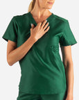 Women's Fitted Scrub Top in Dark Green Front