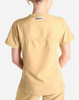 Womens short sleeve scrub top back khaki