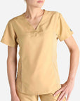 Womens short sleeve scrub top front khaki