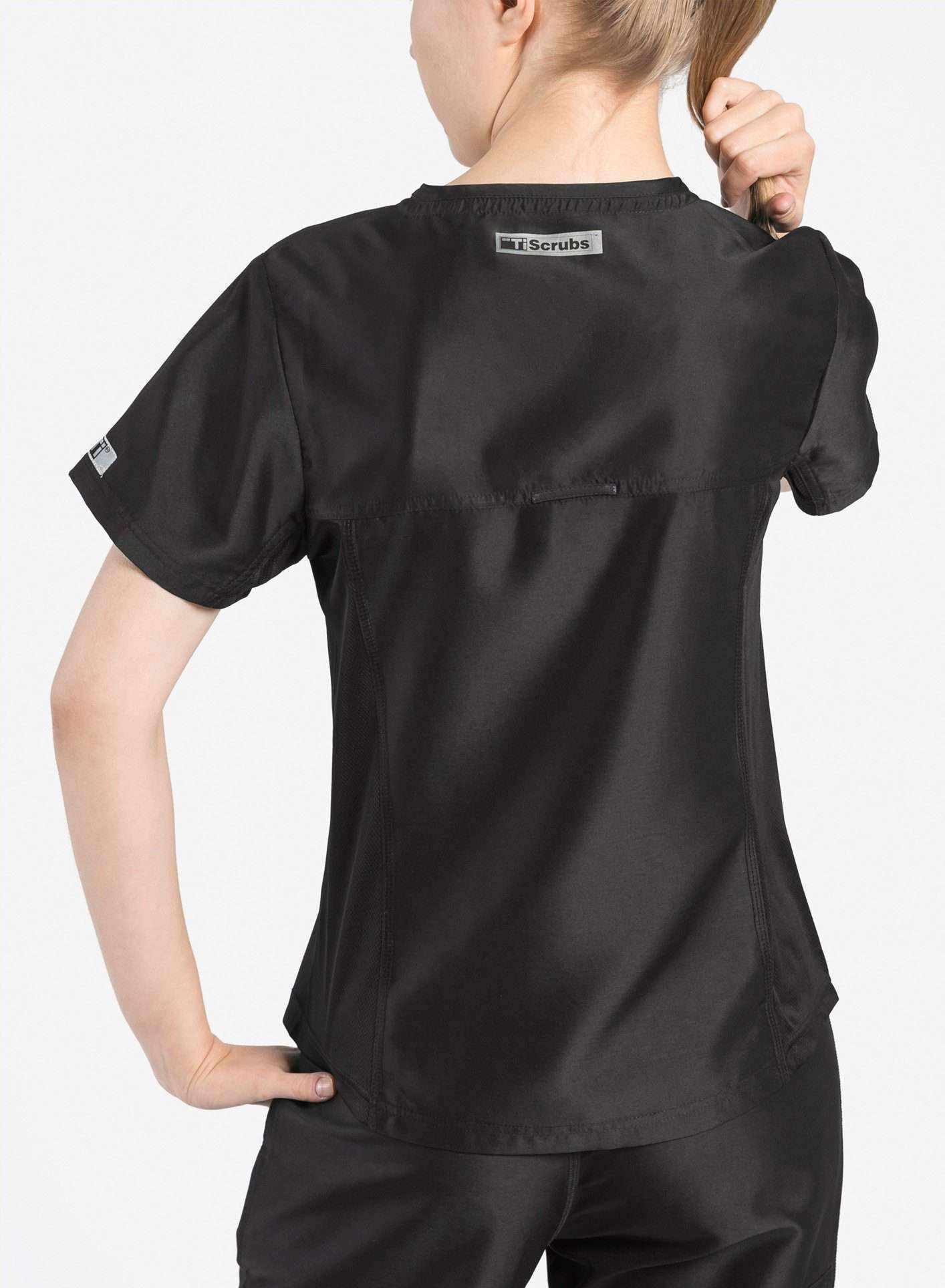 womens Elements short sleeve hidden pocket scrub top black