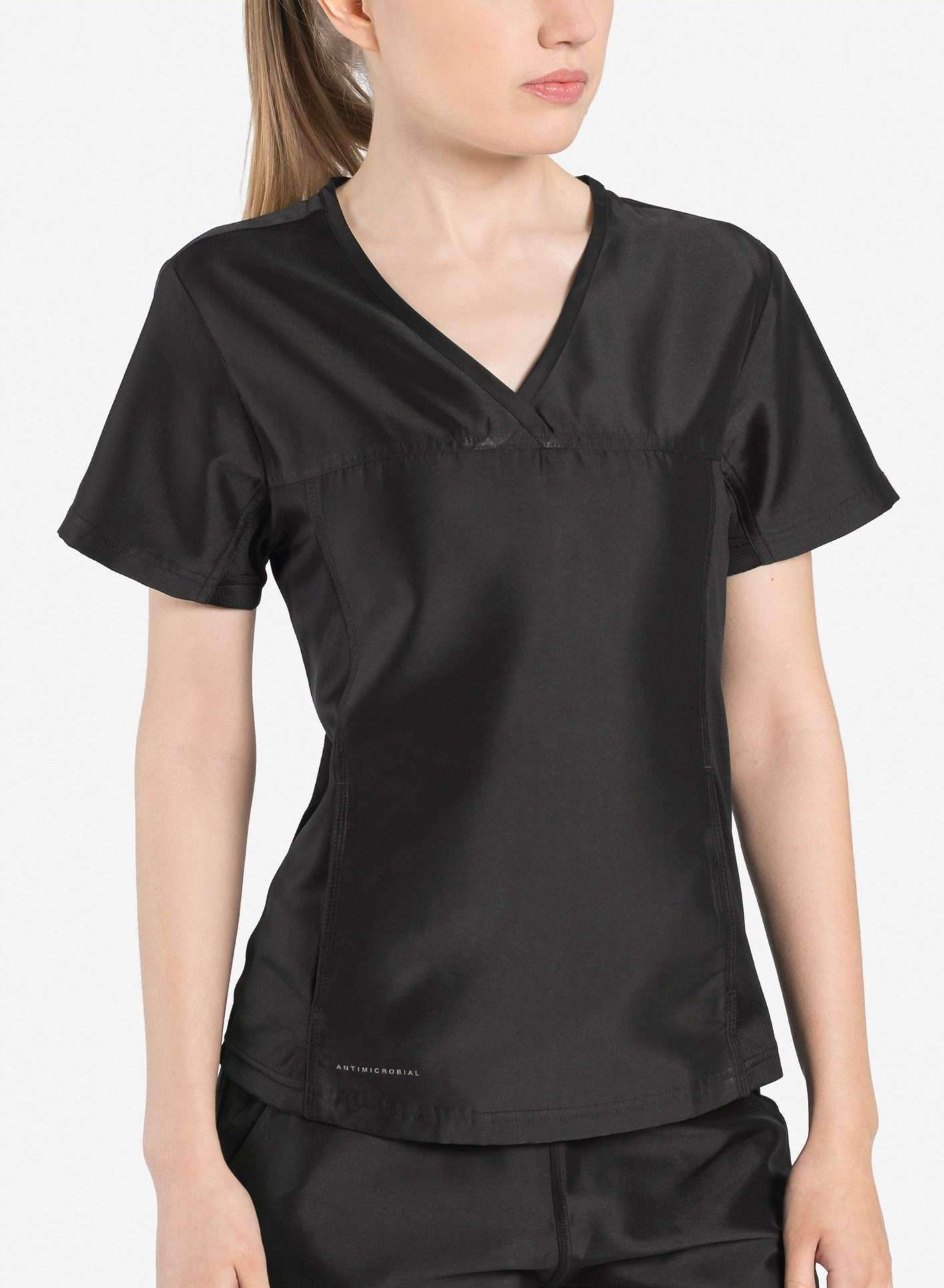 womens Elements short sleeve hidden pocket scrub top black