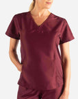 womens Elements short sleeve hidden pocket scrub top Bold burgundy