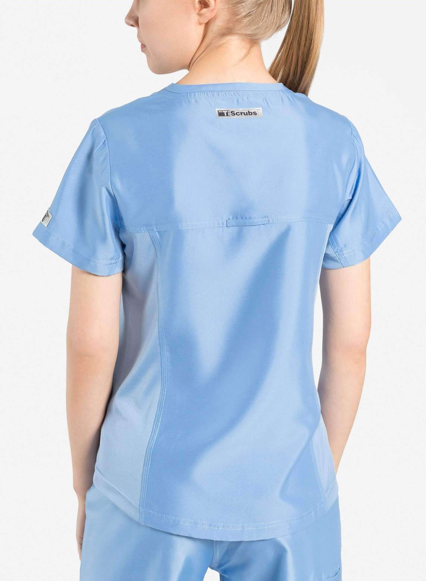 womens Elements short sleeve hidden pocket scrub top ceil-blue