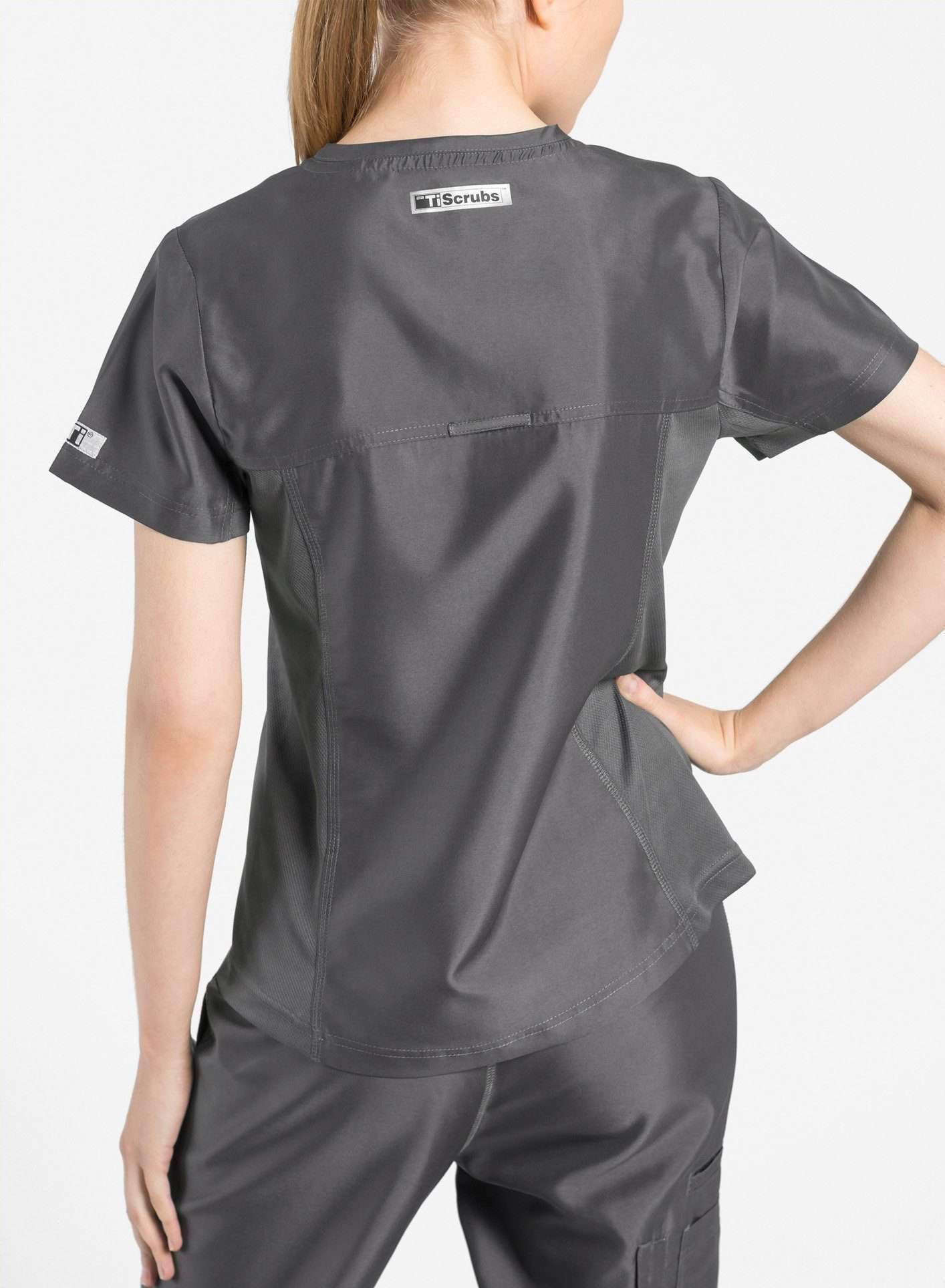 womens Elements short sleeve hidden pocket scrub top dark gray