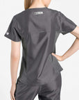 womens Elements short sleeve hidden pocket scrub top dark gray