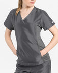 womens Elements short sleeve hidden pocket scrub top dark gray