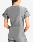 womens Elements short sleeve hidden pocket scrub top light gray