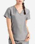 womens Elements short sleeve hidden pocket scrub top light gray