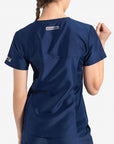 womens Elements short sleeve hidden pocket scrub top navy-blue