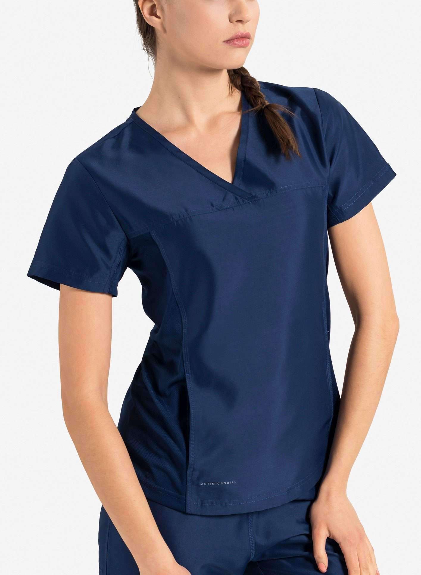 womens Elements short sleeve hidden pocket scrub top navy-blue