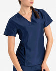womens Elements short sleeve hidden pocket scrub top navy-blue