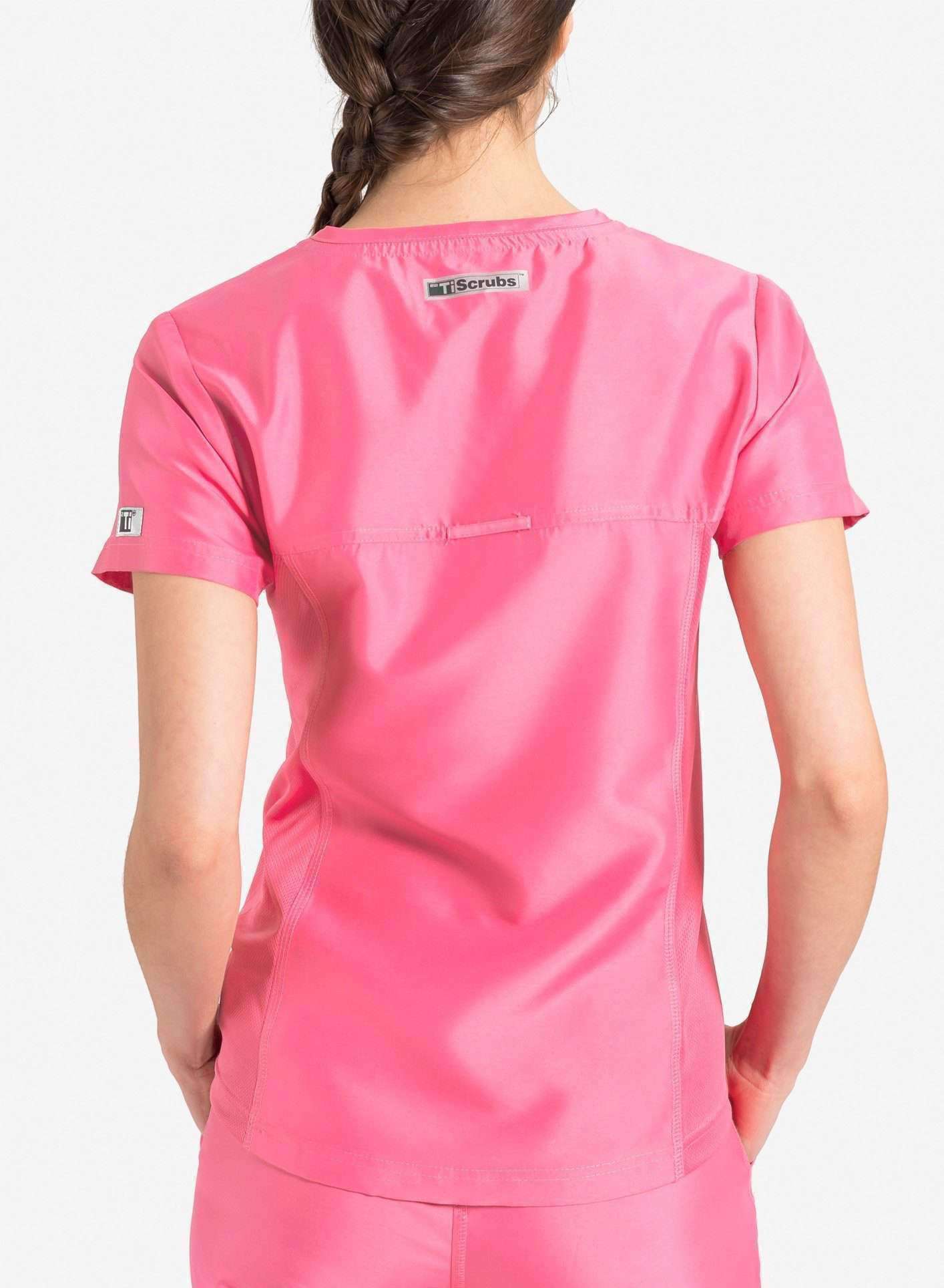 womens Elements short sleeve hidden pocket scrub top pink