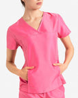 womens Elements short sleeve hidden pocket scrub top pink