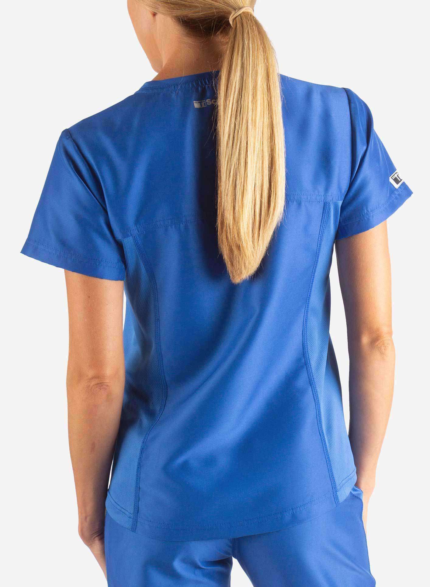 womens Elements short sleeve hidden pocket scrub top back royal-blue