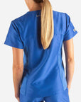 womens Elements short sleeve hidden pocket scrub top back royal-blue