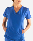 womens Elements short sleeve hidden pocket scrub top front royal-blue