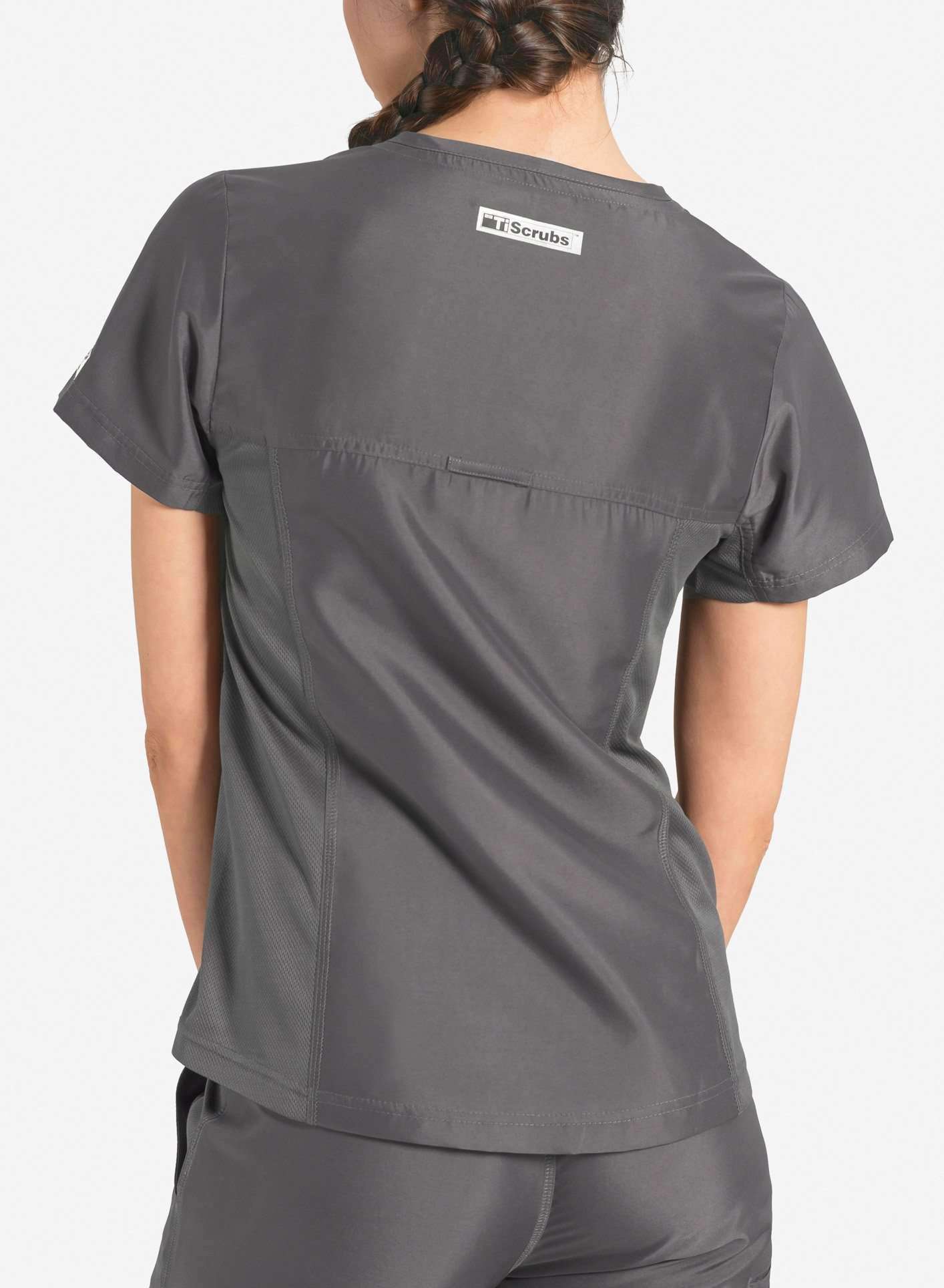 womens Elements short sleeve three pocket scrub top dark gray
