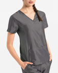 womens Elements short sleeve three pocket scrub top dark gray