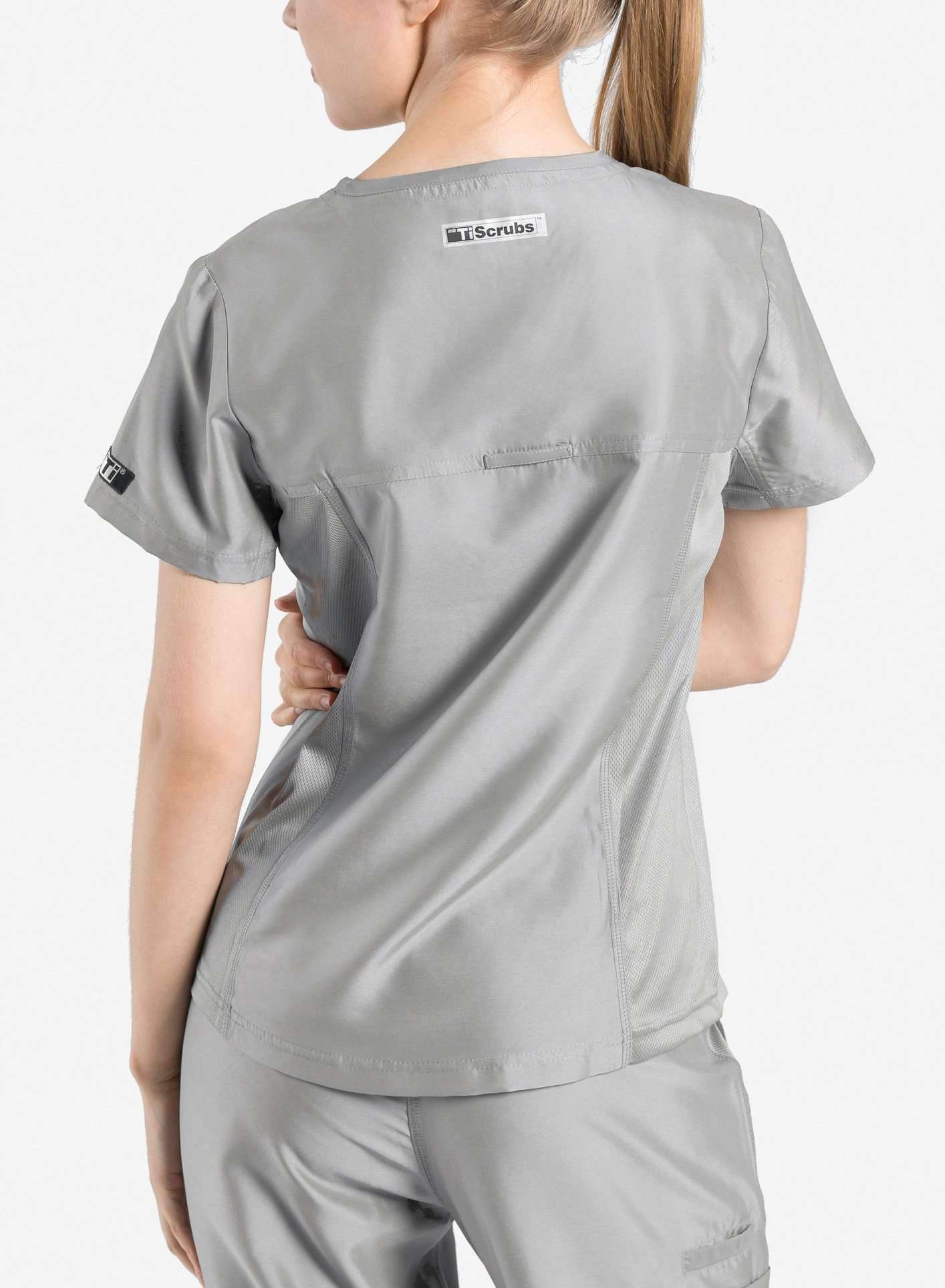 womens Elements short sleeve three pocket scrub top light gray