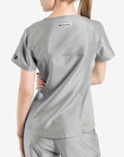 womens Elements short sleeve three pocket scrub top light gray