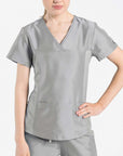 womens Elements short sleeve three pocket scrub top light gray