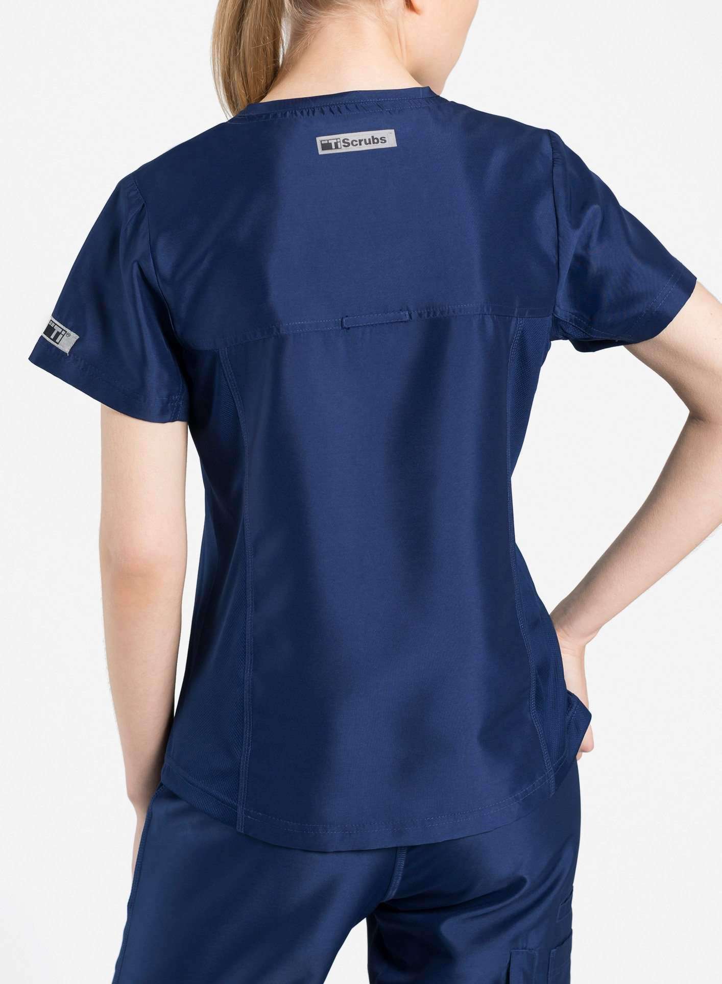 womens Elements short sleeve three pocket scrub top navy-blue