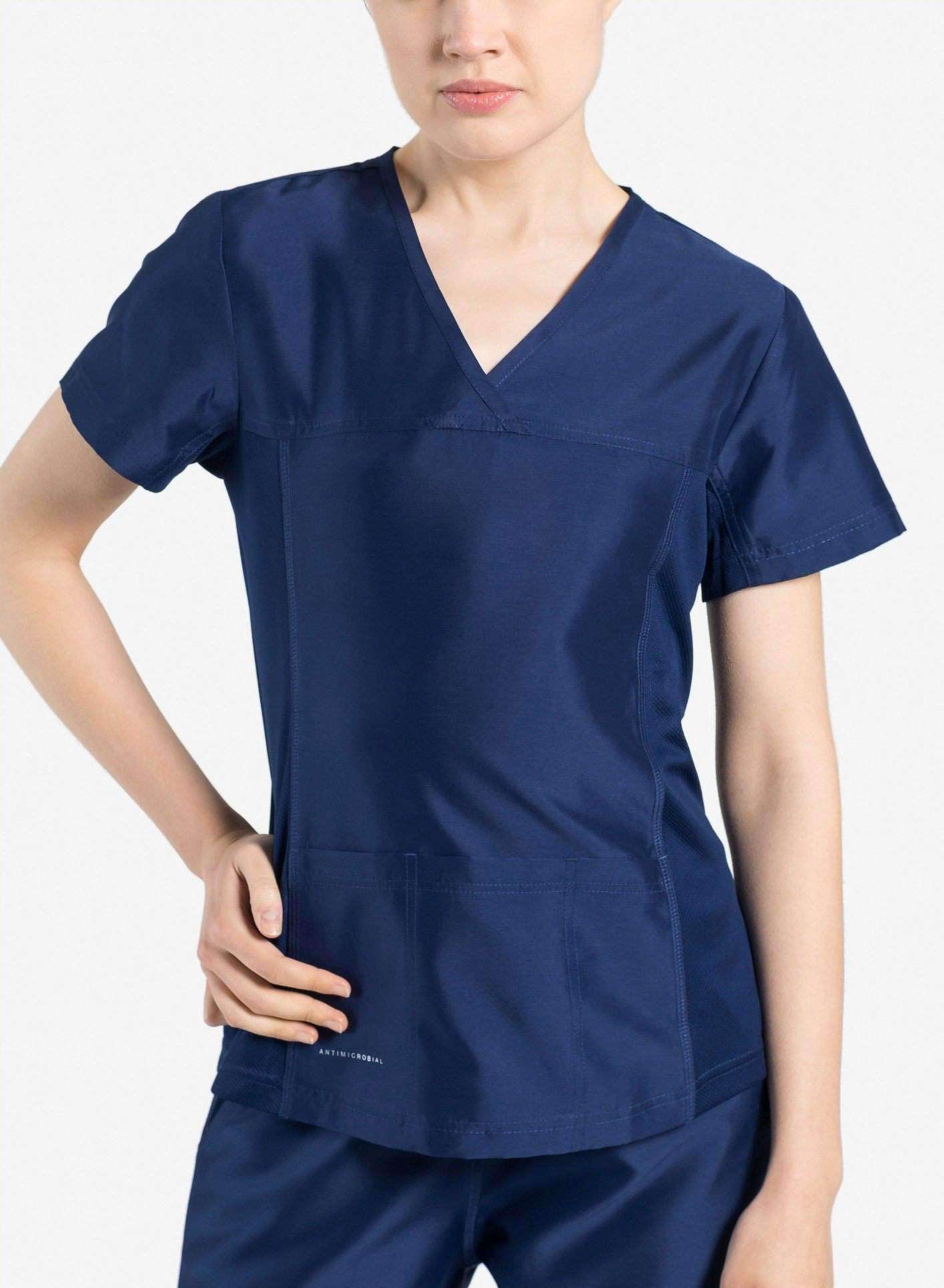 womens Elements short sleeve three pocket scrub top navy-blue