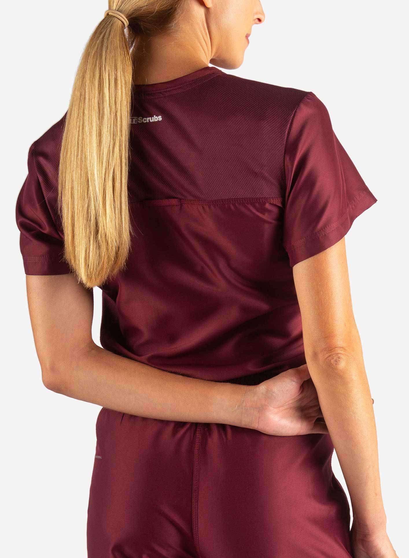 Women's Tuckable Scrub Top in Bold burgundy  