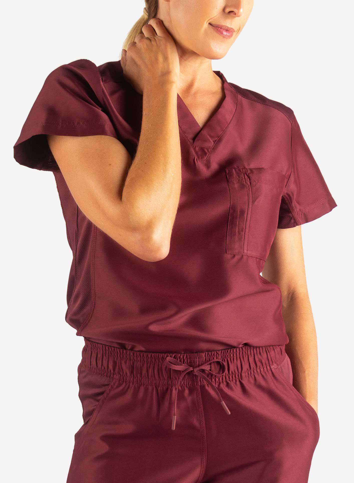 Women's Tuckable Scrub Top in Bold burgundy