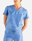 Women's Tuckable Scrub Top in ceil-blue