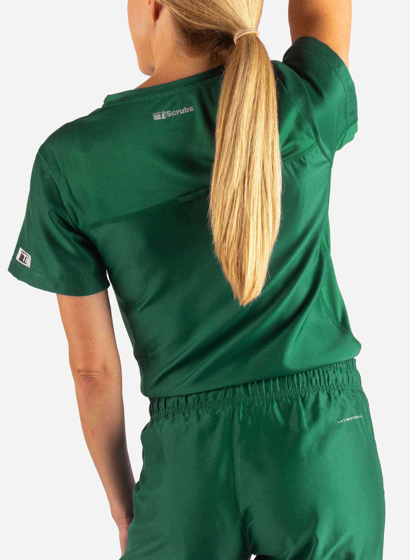 Women&#39;s Tuckable Scrub Top in Dark Green Back