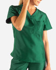 Women's Tuckable Scrub Top in Dark Green Front