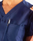 Women's Tuckable Scrub Top in Navy Blue Chest Pocket