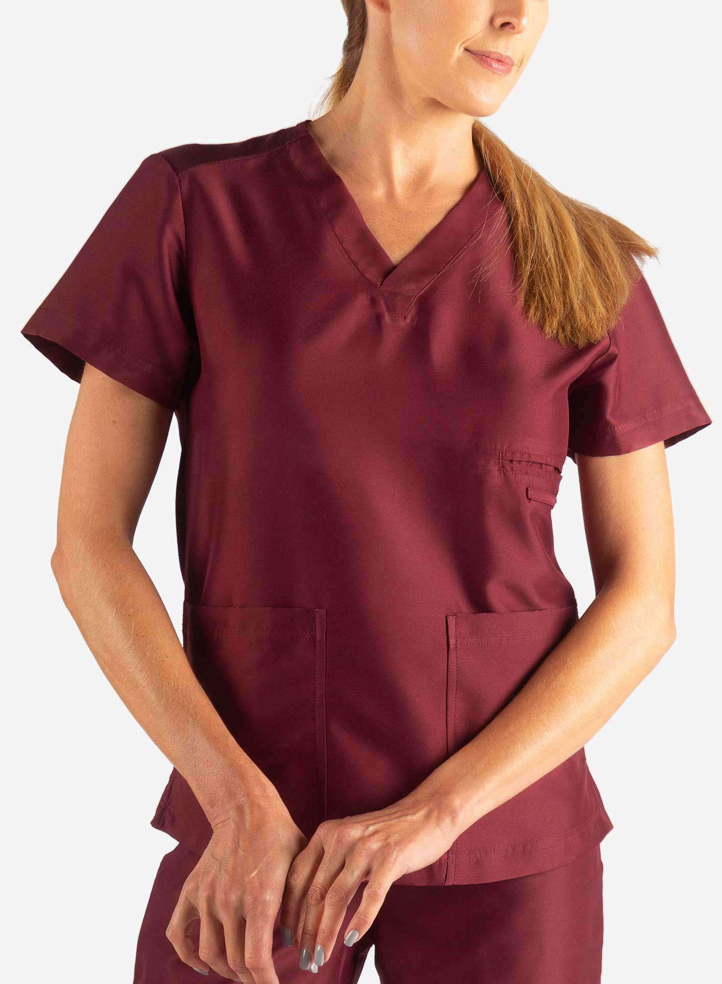 Women's 2 Pocket Scrub Top in Bold burgundy