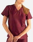 Women's 2 Pocket Scrub Top in Bold burgundy